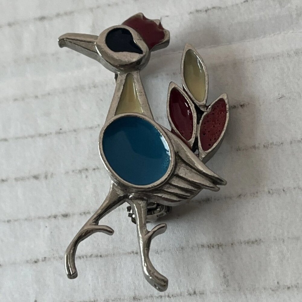 Vintage Roadrunner Enamel Brooch 🐦 Southwestern ST Labre Pin 1970s
